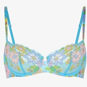 Savage x Fenty Mod Poppy Unlined Lace Bra Blue Floral Lace Size 42C